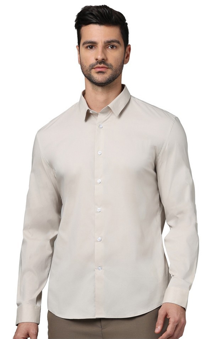 celio | Celio Men Beige Solid Slim Fit Cotton Formal Shirts