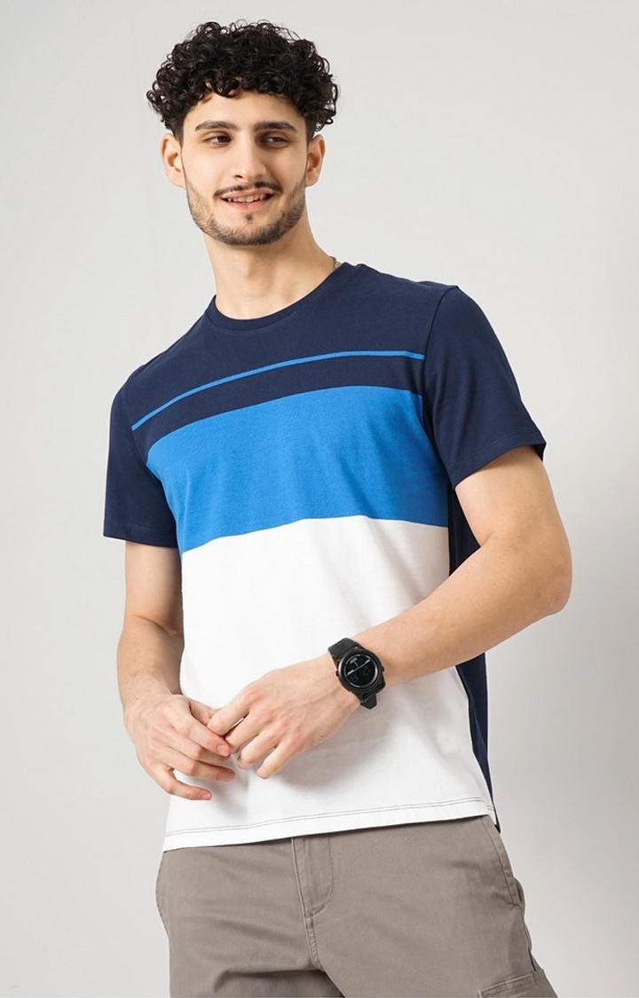 celio | Celio Men Navy Blue Colourblocked Regular Fit Cotton Fashion Tshirt