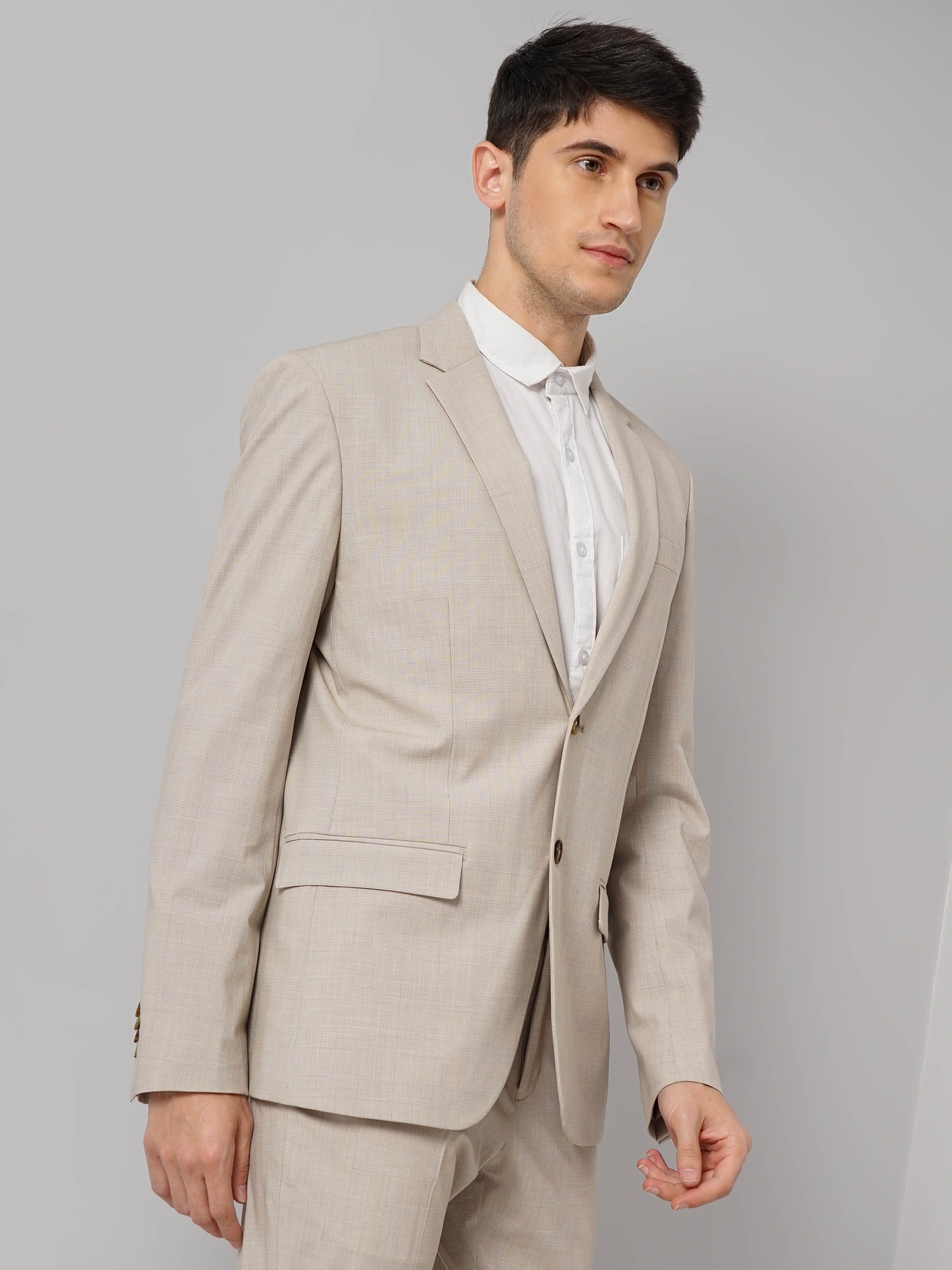Celio Men Beige Solid Slim Fit Polyester Suit Jacket