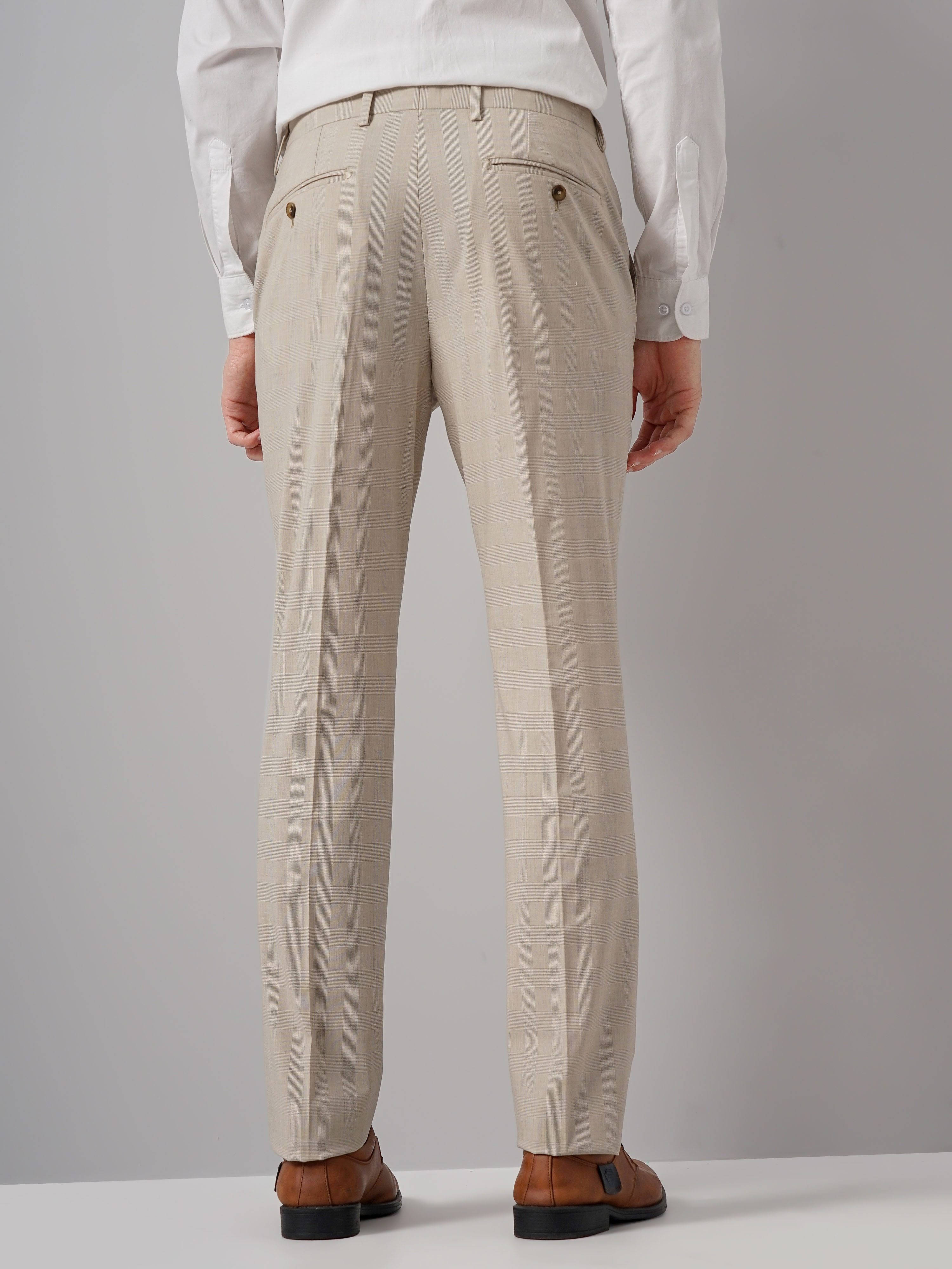 Celio Men Beige Solid Regular Fit Polyester Suit Pants Trouser