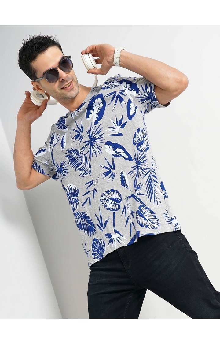Celio Men Grey Printed Regular Fit Cotton Tshirts