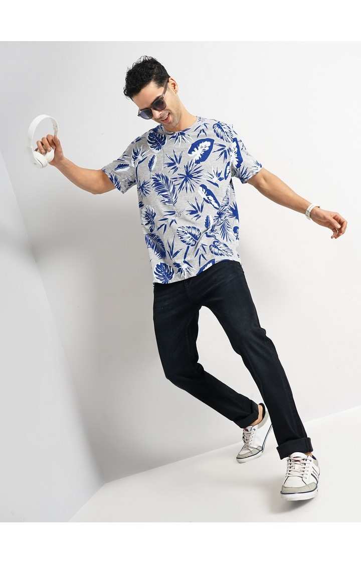 Celio Men Grey Printed Regular Fit Cotton Tshirts