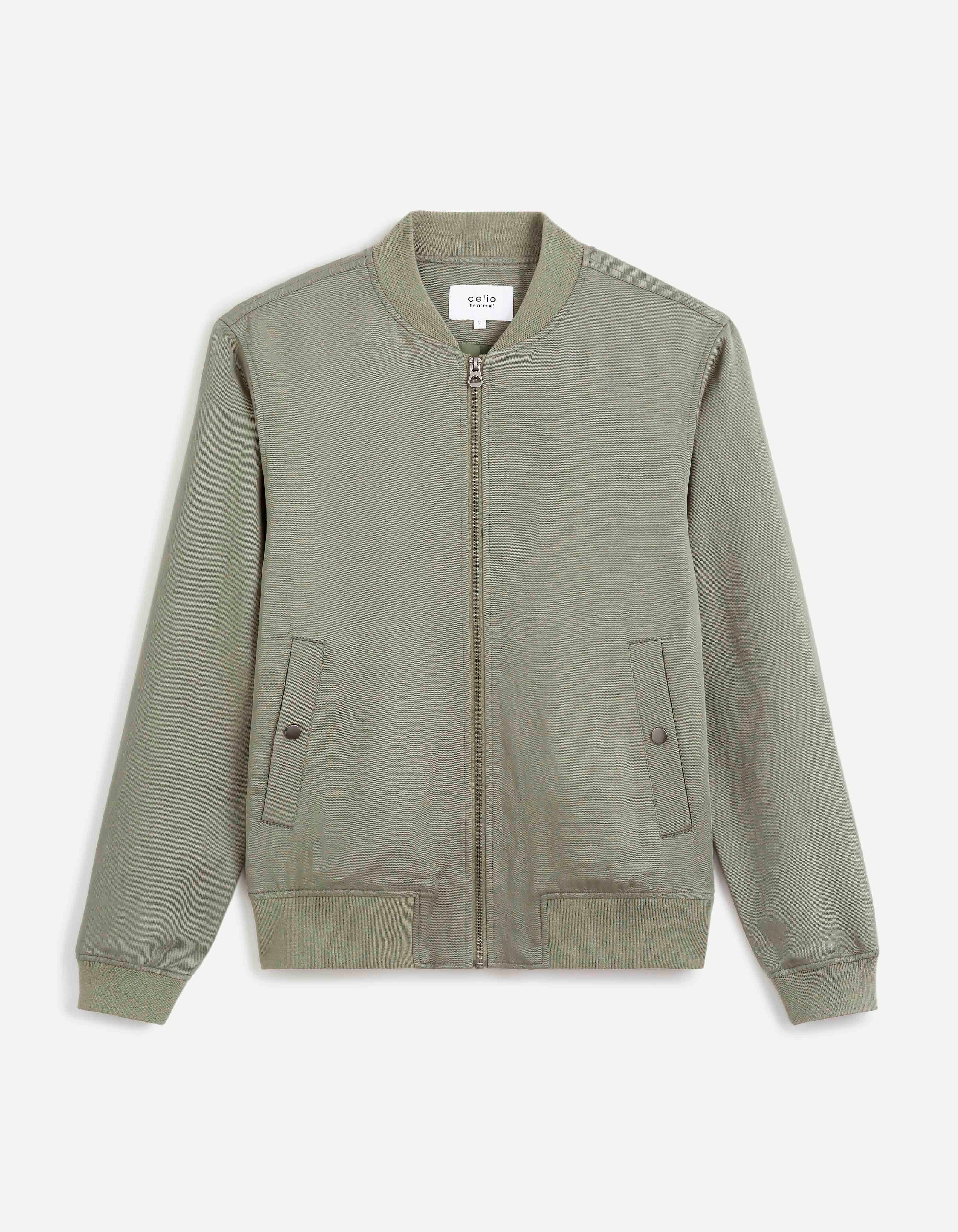 celio | Celio Men Khaki Solid Relaxed Fit Linen Blend Jacket