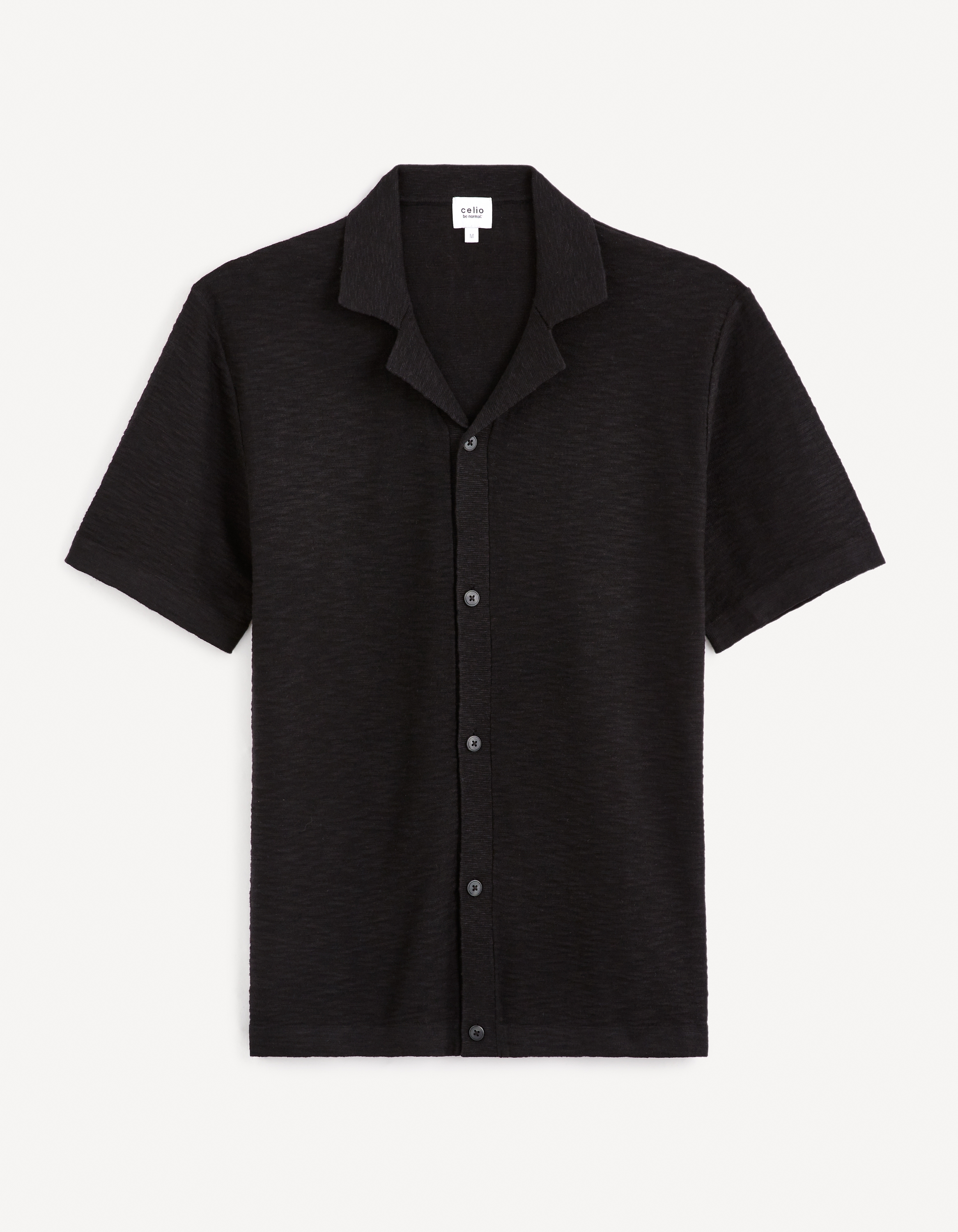 celio | Celio Men Black Solid Regular Fit Cotton Linen Flat Knit Shirt