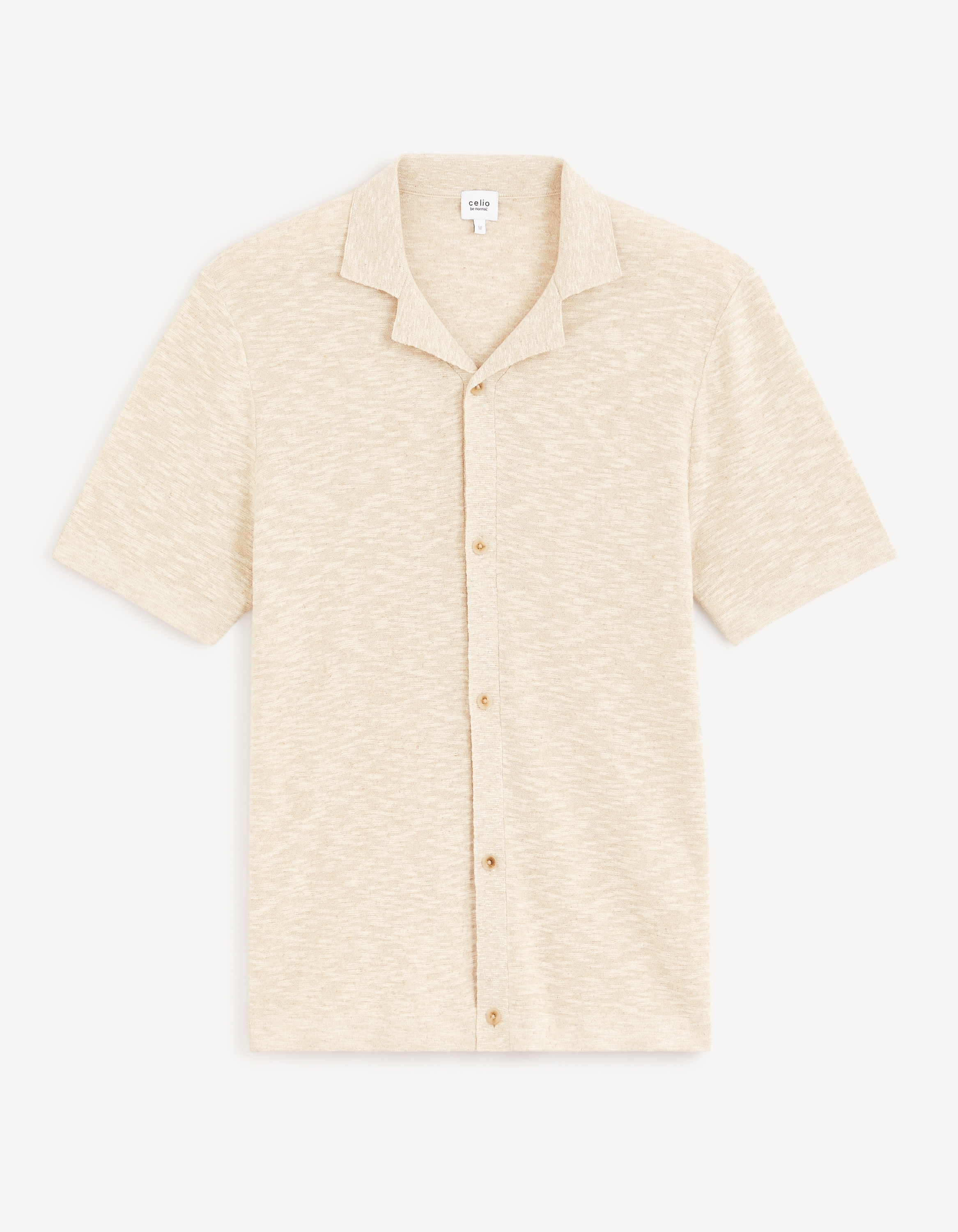 celio | Celio Men Beige Solid Regular Fit Cotton Linen Flat Knit Shirt