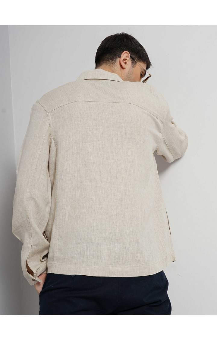 Celio Men Off White Solid Regular Linen Casual Jackets