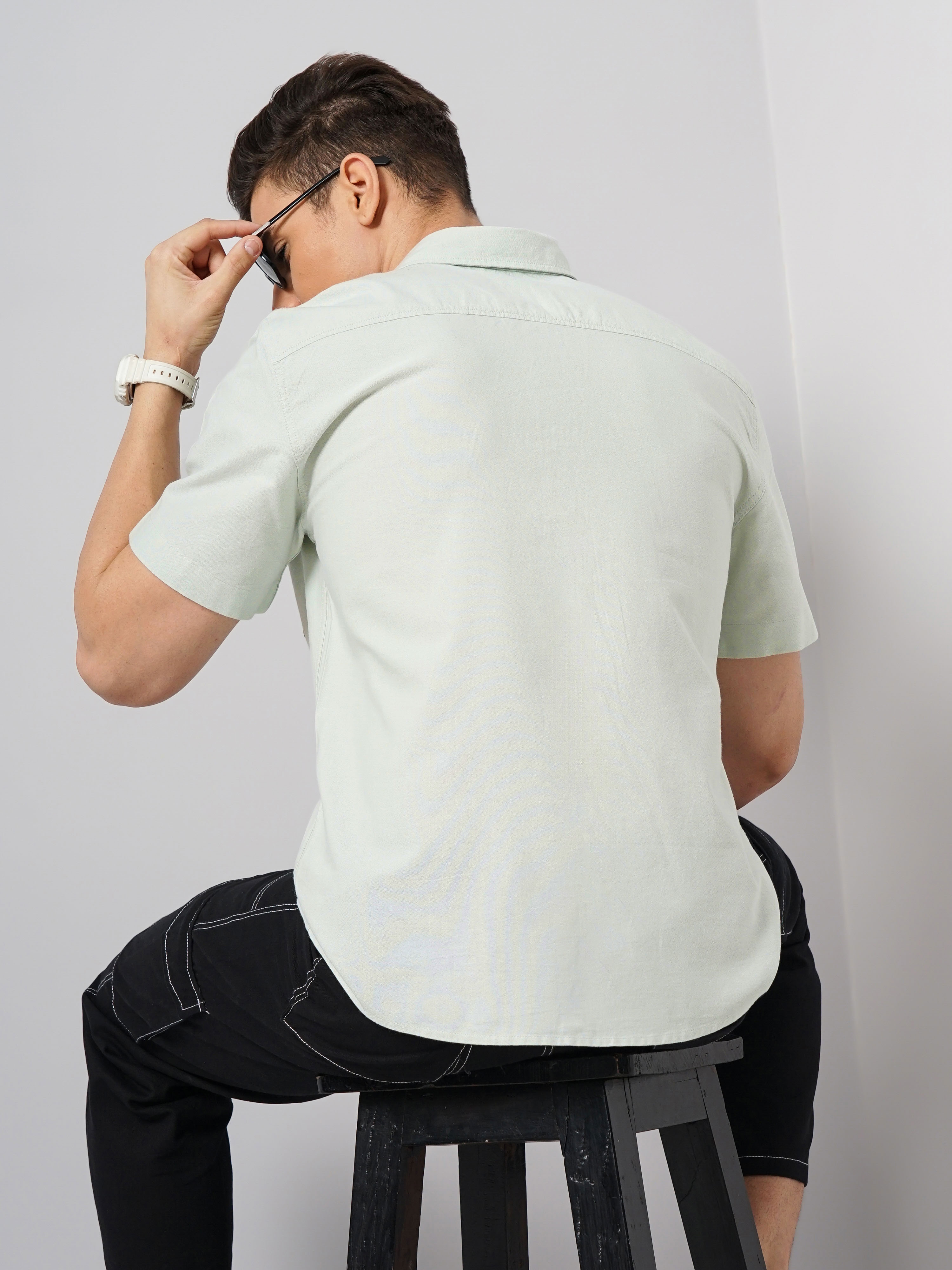 Celio Men Green Solid Regular Fit Cotton Casual Shirt