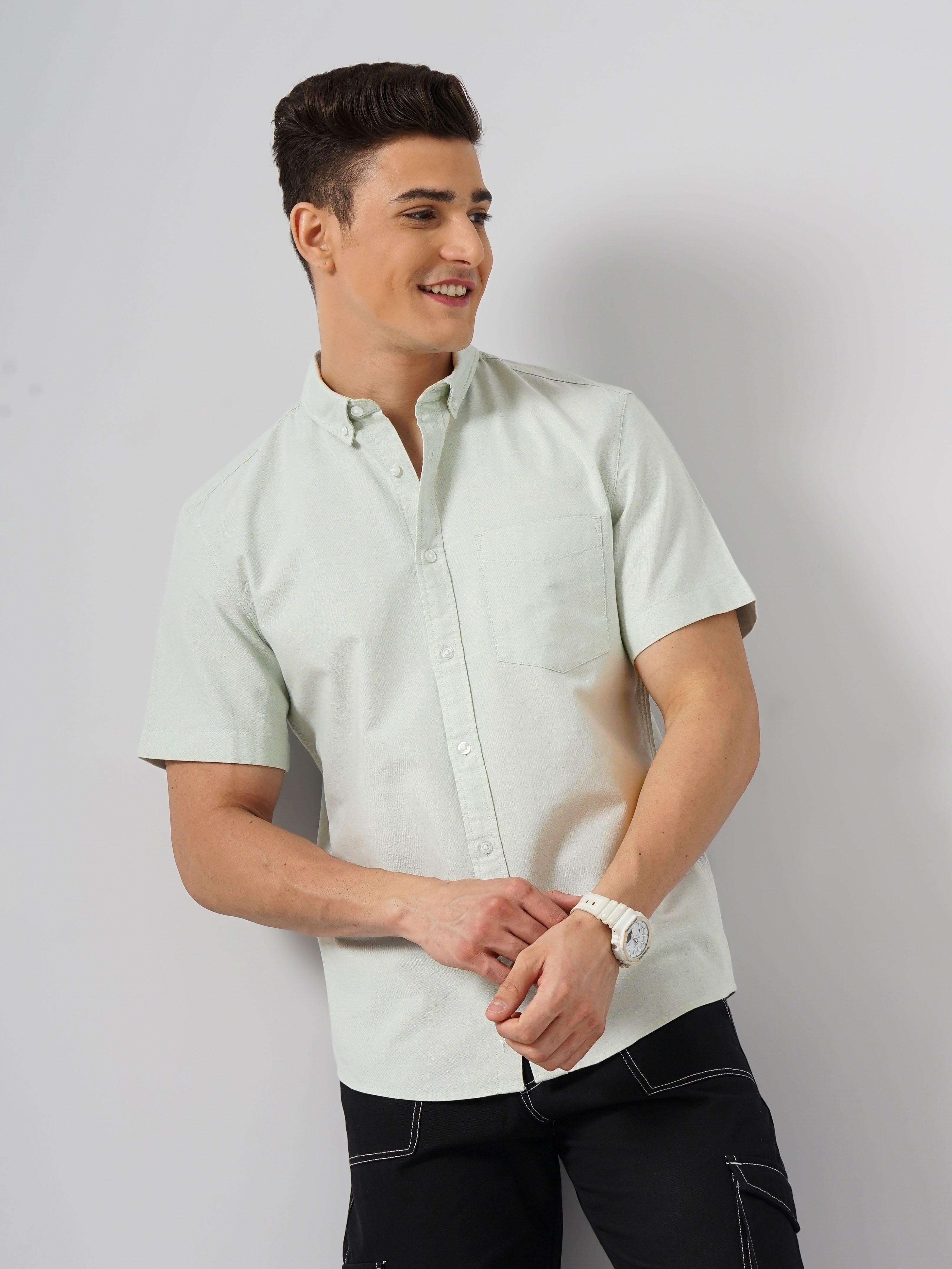 celio | Celio Men Green Solid Regular Fit Cotton Casual Shirt