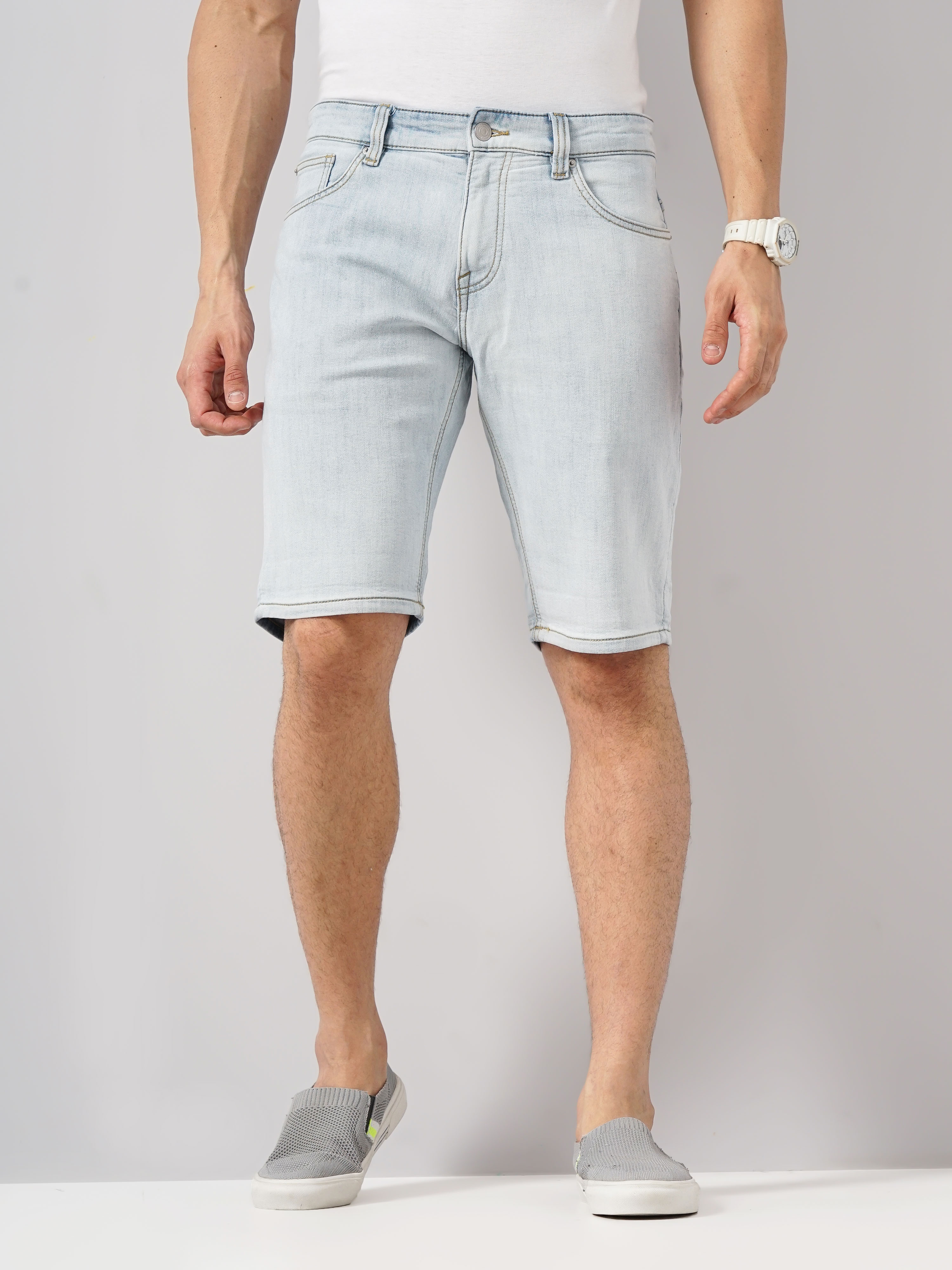 Celio Men Blue Solid Regular Fit Cotton Knit Casual Shorts