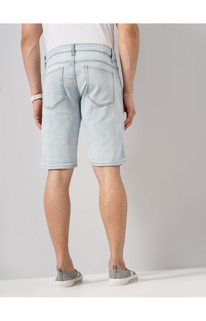 Celio Men Blue Solid Regular Fit Cotton Knit Casual Shorts