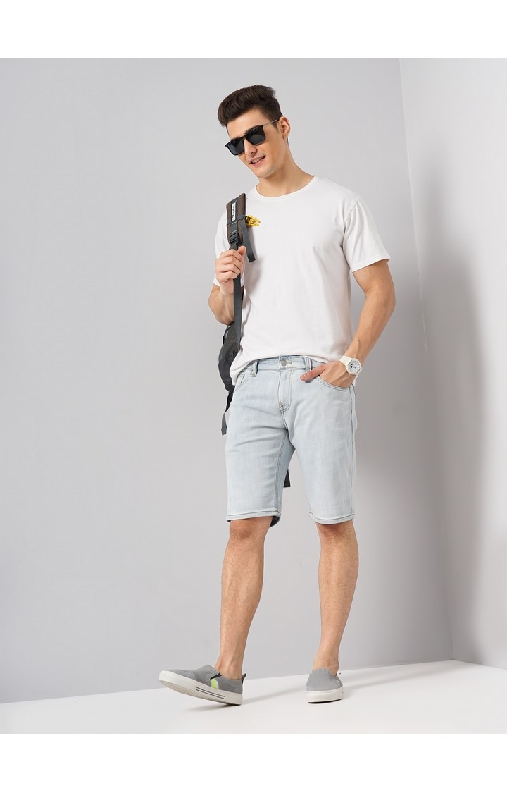 Celio Men Blue Solid Regular Fit Cotton Knit Casual Shorts