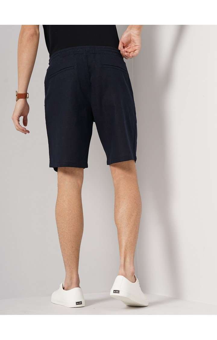 Celio Men Navy Blue Solid Loose Fit Linen Casual Shorts