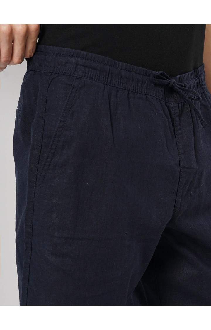 Celio Men Navy Blue Solid Loose Fit Linen Casual Shorts