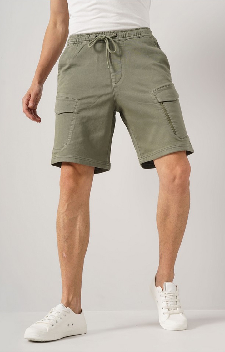 celio | Celio Men Olive Solid Loose Fit Cotton Casual Shorts