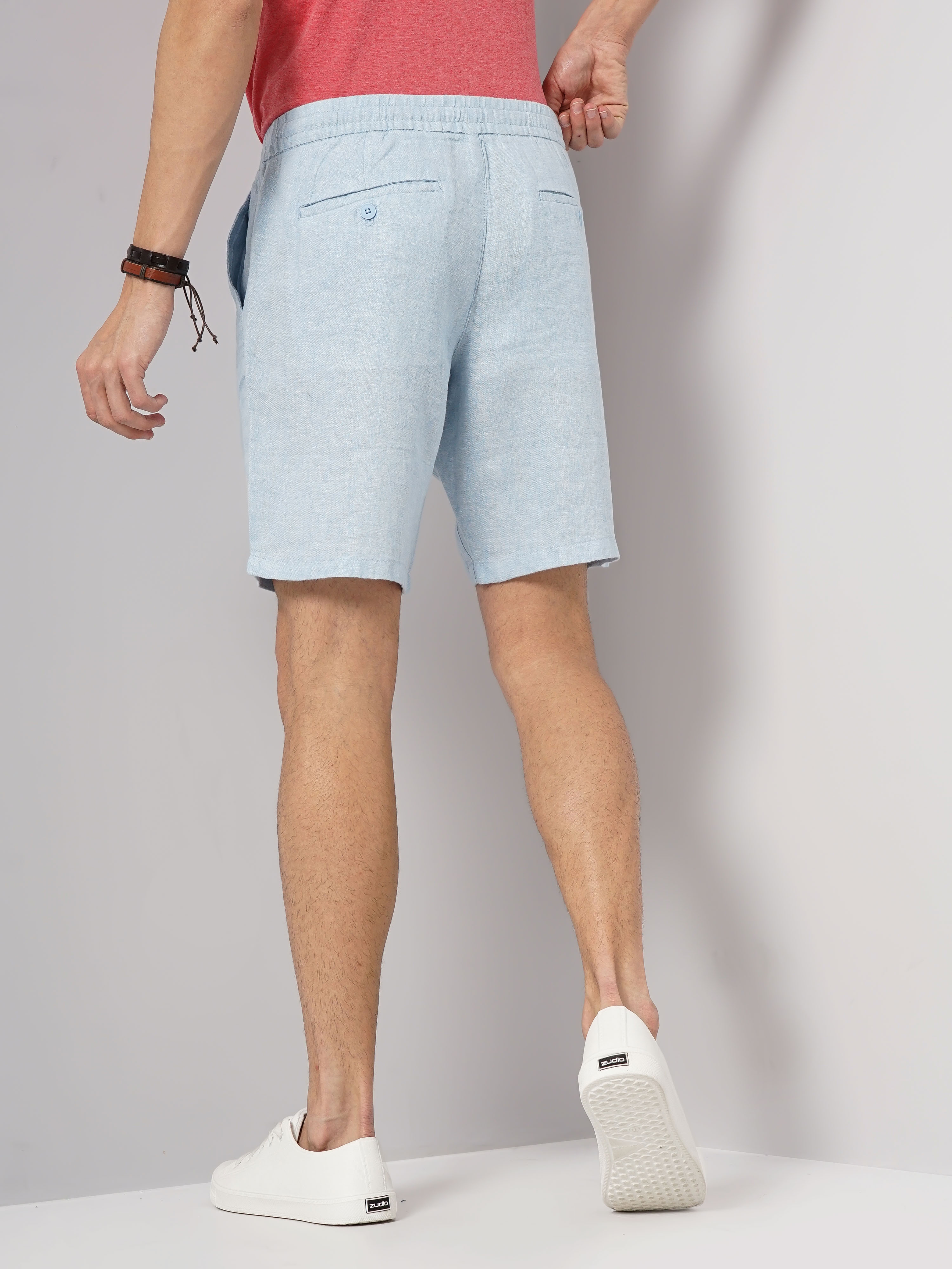 Celio Men Blue Solid Loose Fit Linen Casual Shorts