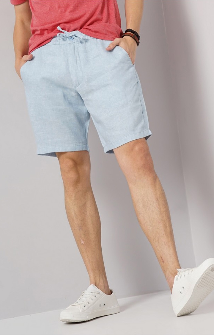 celio | Celio Men Blue Solid Loose Fit Linen Casual Shorts