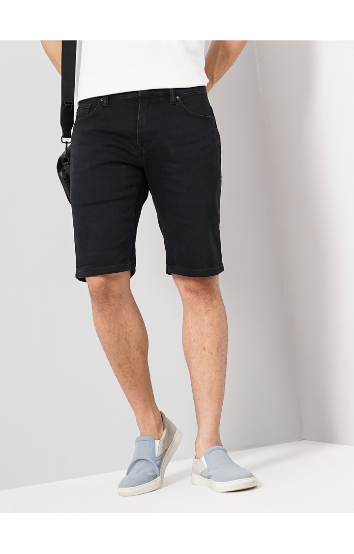 Celio Men Black Solid Regular Fit Cotton Knit Casual Shorts