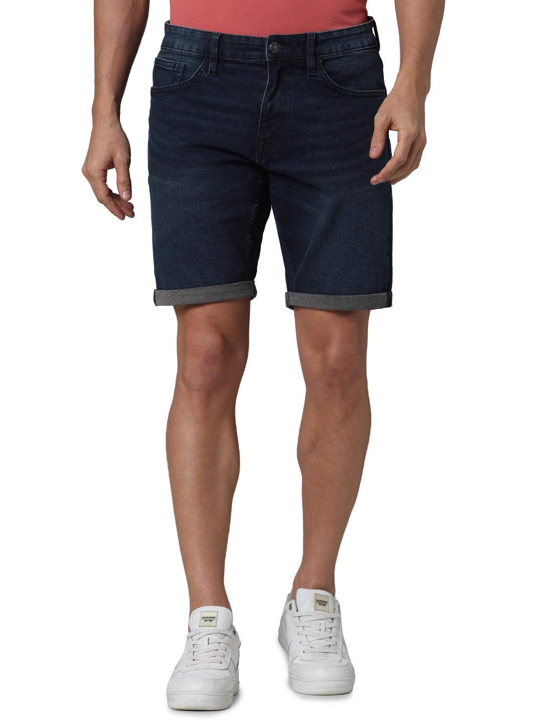 Celio Men Blue Solid Slim Fit Cotton Denim Shorts
