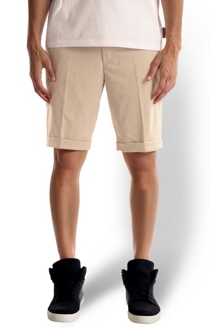 celio | Celio Men Beige Solid Regular Fit Polyester Casual Shorts