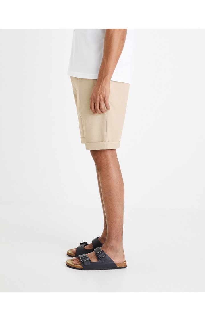 Celio Men Beige Solid Regular Fit Polyester Bermuda Shorts