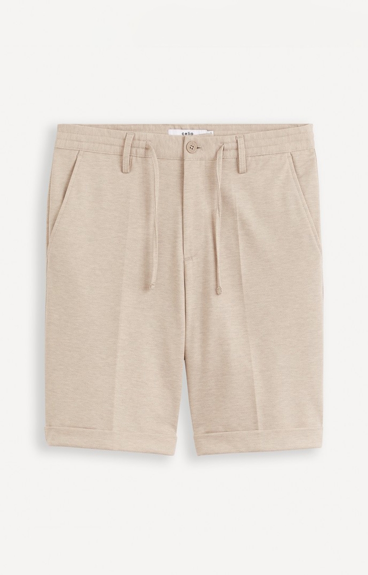 Celio Men Beige Solid Regular Fit Polyester Bermuda Shorts