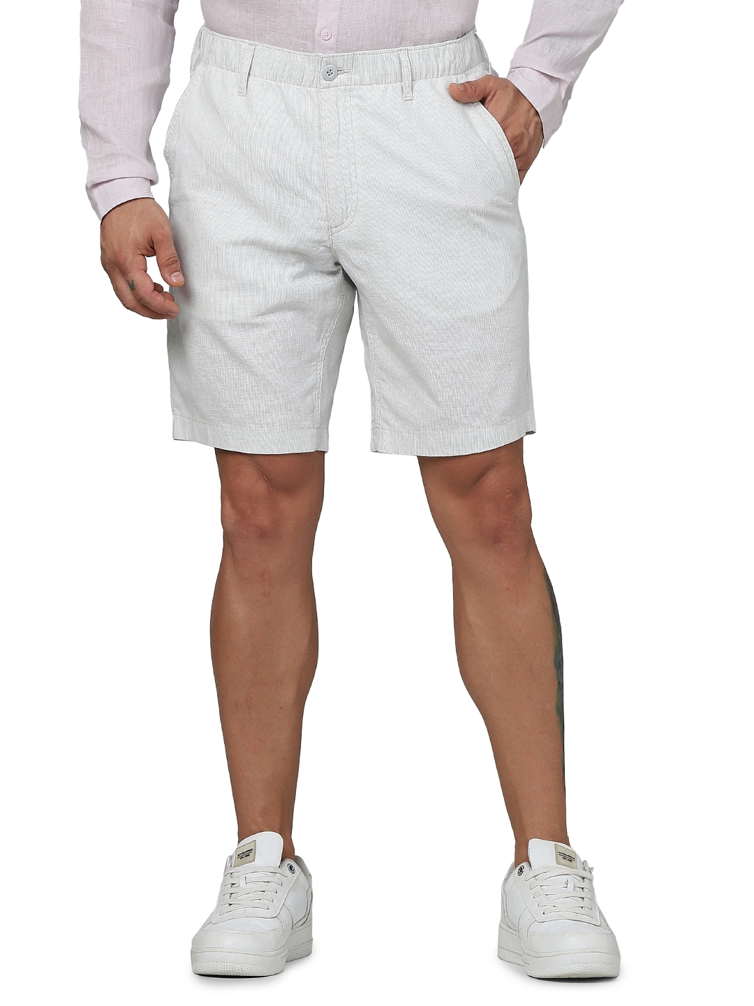 celio | Celio Men Grey Solid Regular Fit Linen Casual Shorts