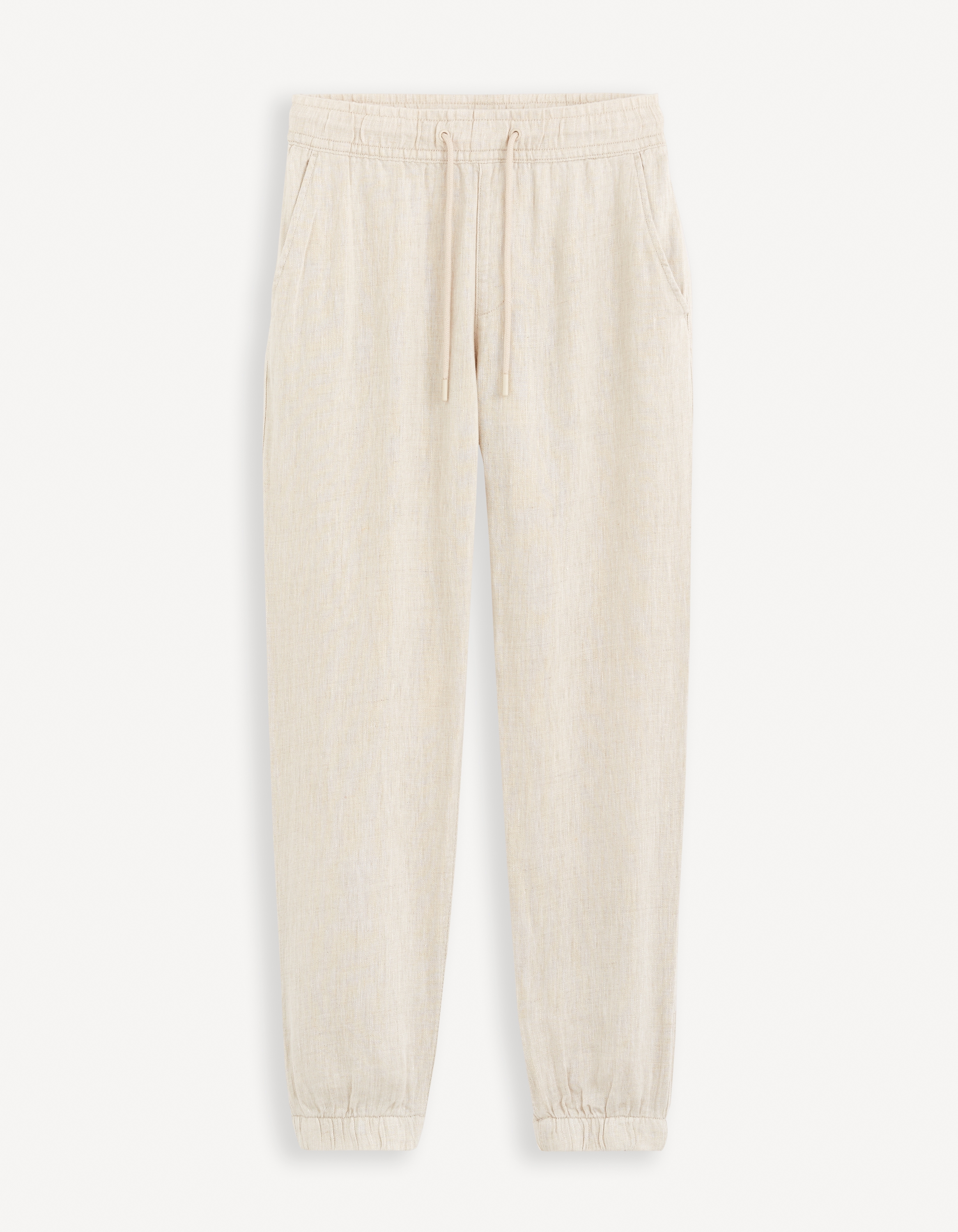 celio | Celio Men Off White Solid Regular Fit Linen Trousers