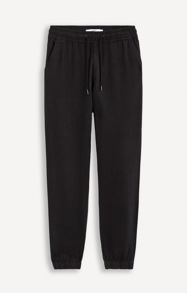 celio | Celio Men Black Solid Regular Fit Linen Trousers