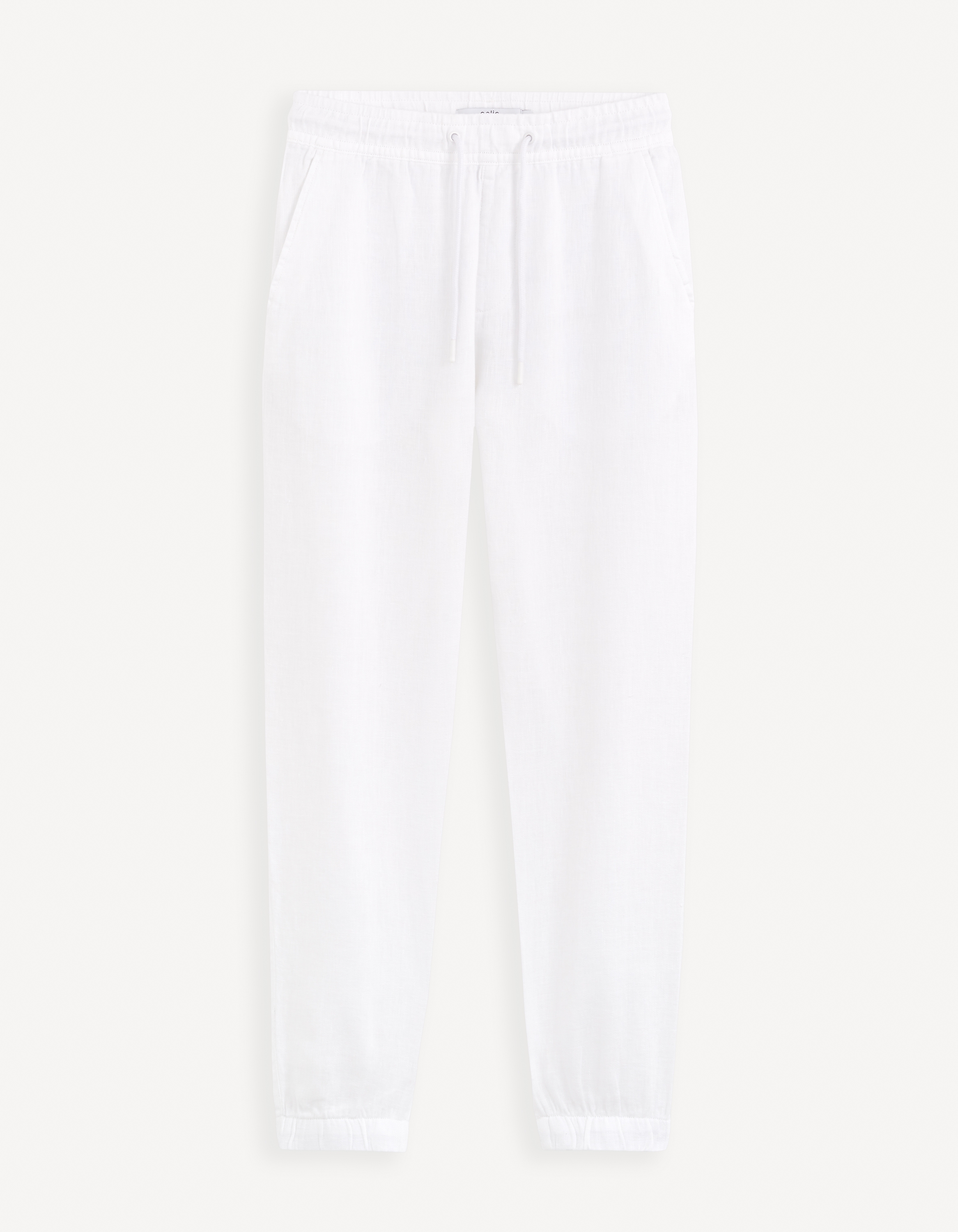 Celio Men White Solid Regular Fit Linen Trousers