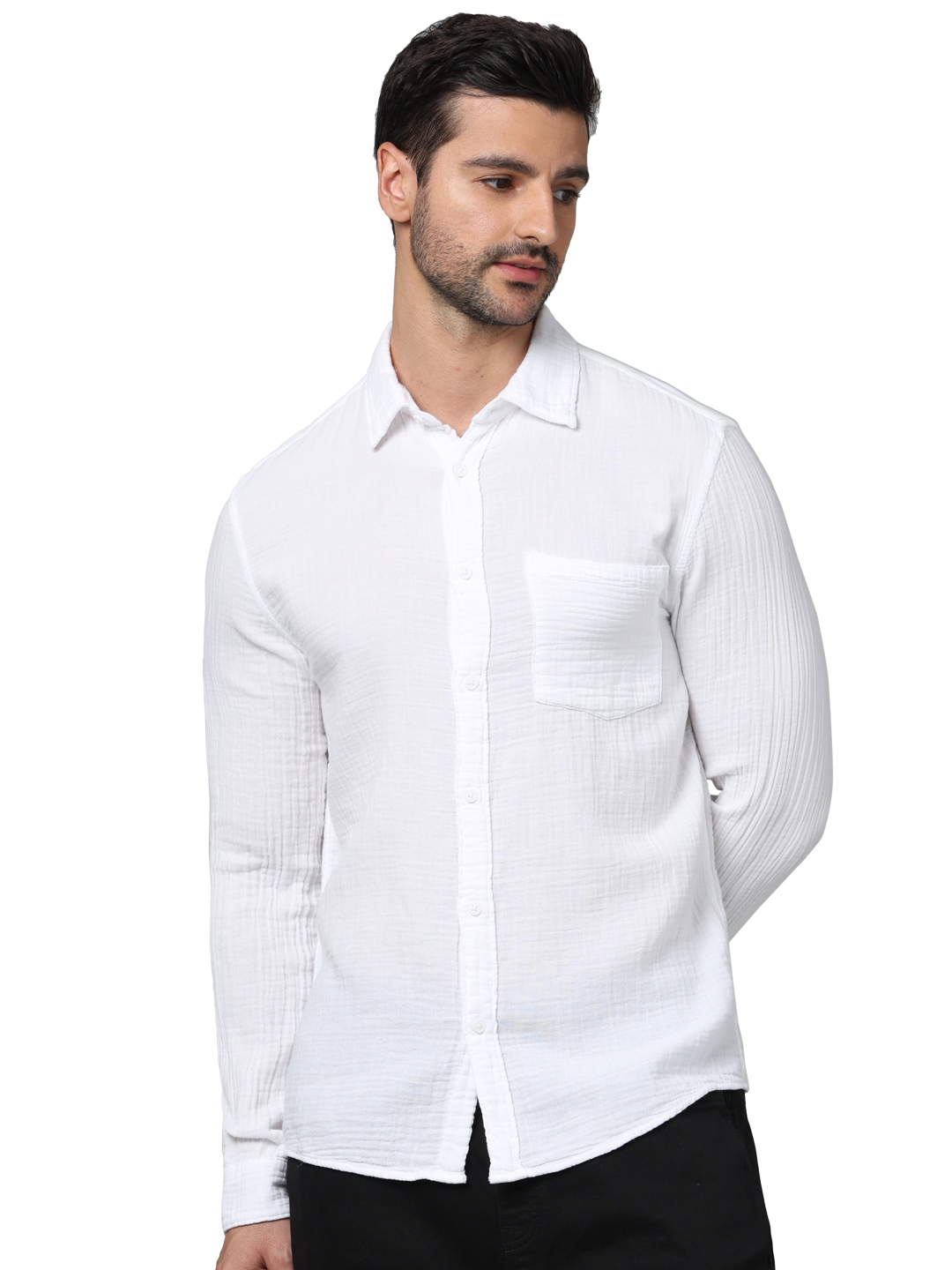 Celio Men White Solid Regular Fit Cotton Double Cloth Casual Shirts