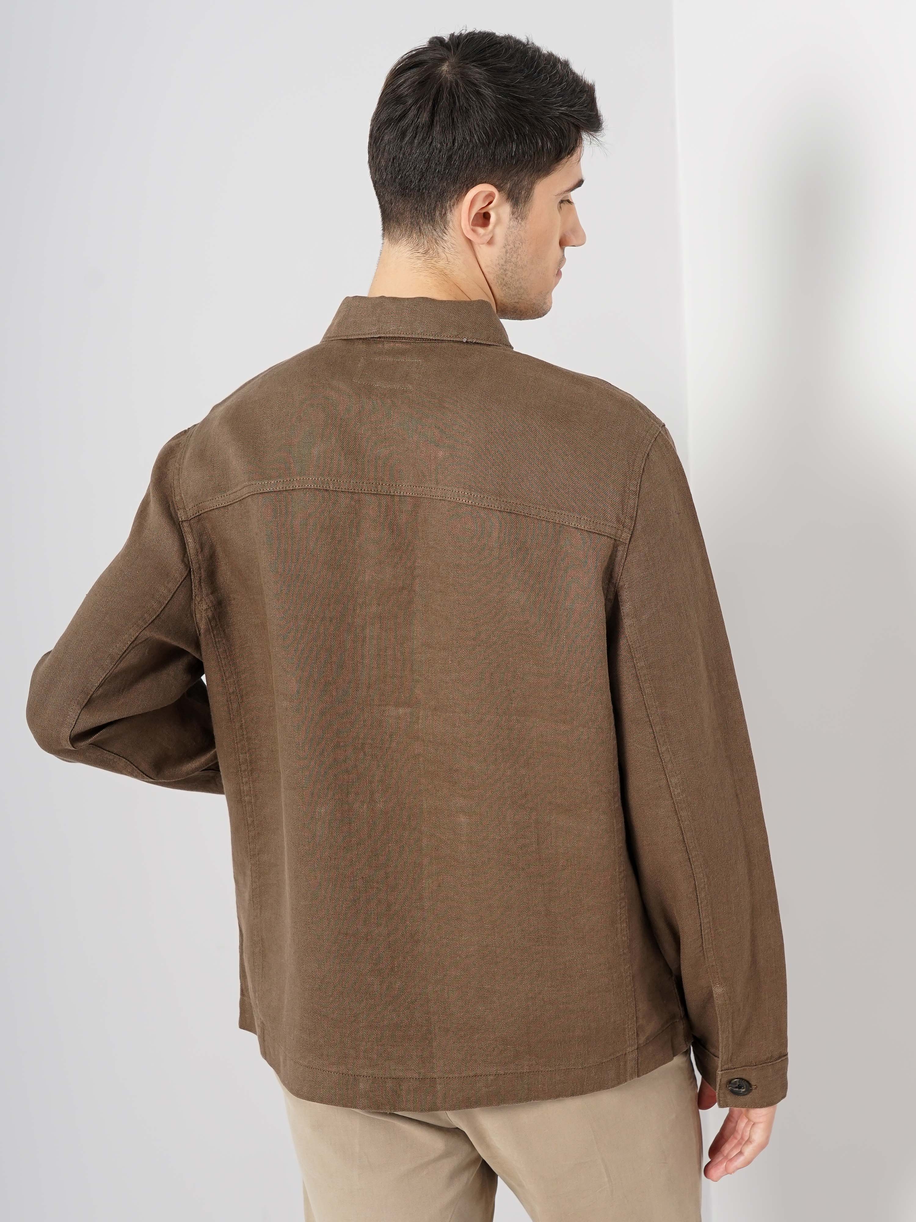 Celio Men Brown Solid Regular Linen Casual Jackets