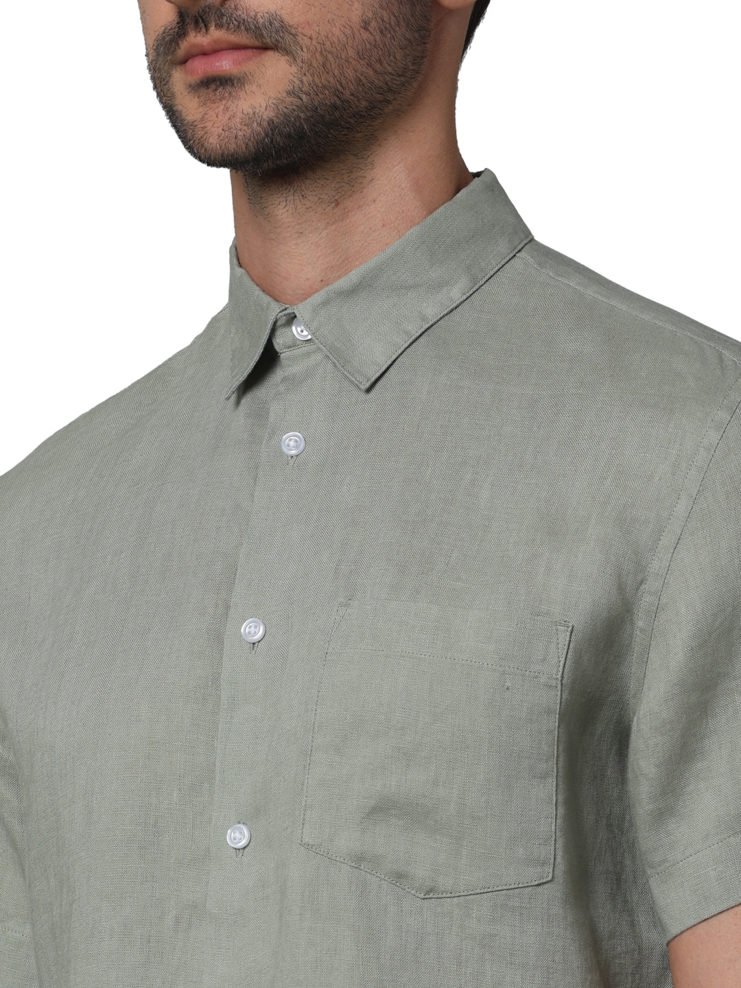 Celio Men Green Solid Regular Fit Linen Casual Shirt