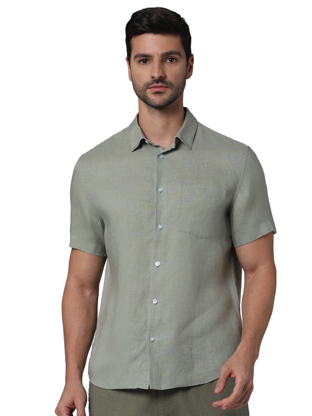celio | Celio Men Green Solid Regular Fit Linen Casual Shirt