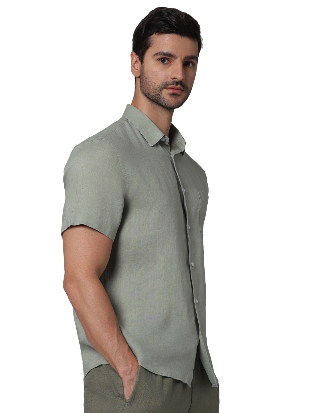 Celio Men Green Solid Regular Fit Linen Casual Shirt