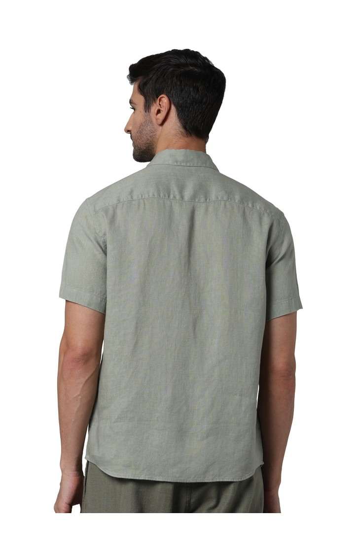 Celio Men Green Solid Regular Fit Linen Casual Shirt