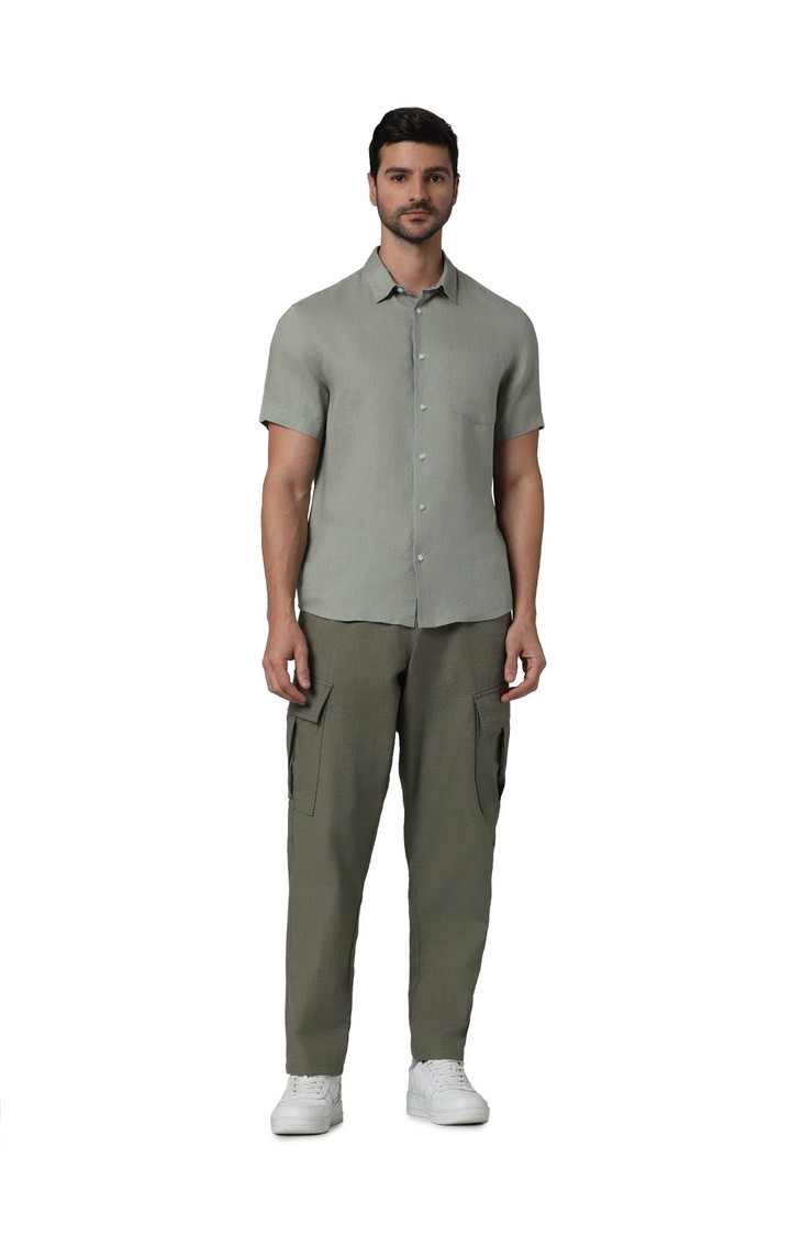 Celio Men Green Solid Regular Fit Linen Casual Shirt