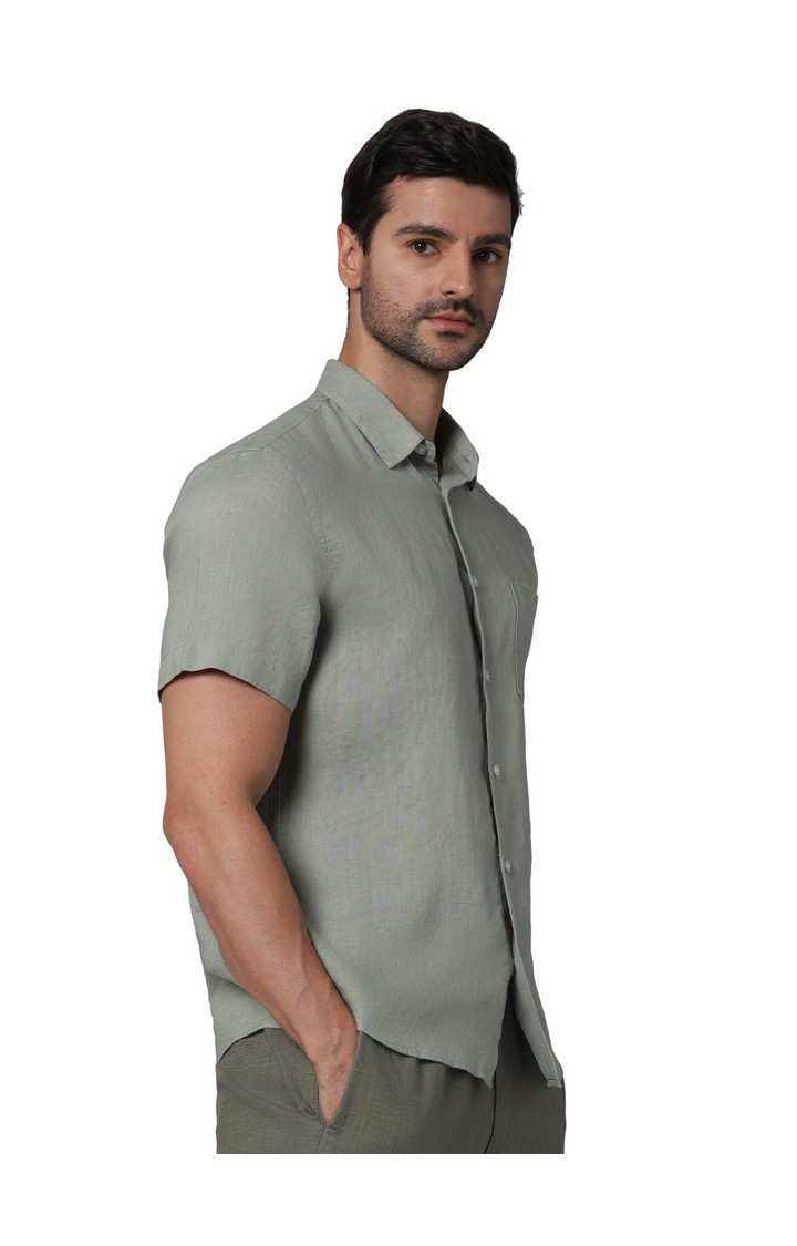 Celio Men Green Solid Regular Fit Linen Casual Shirt