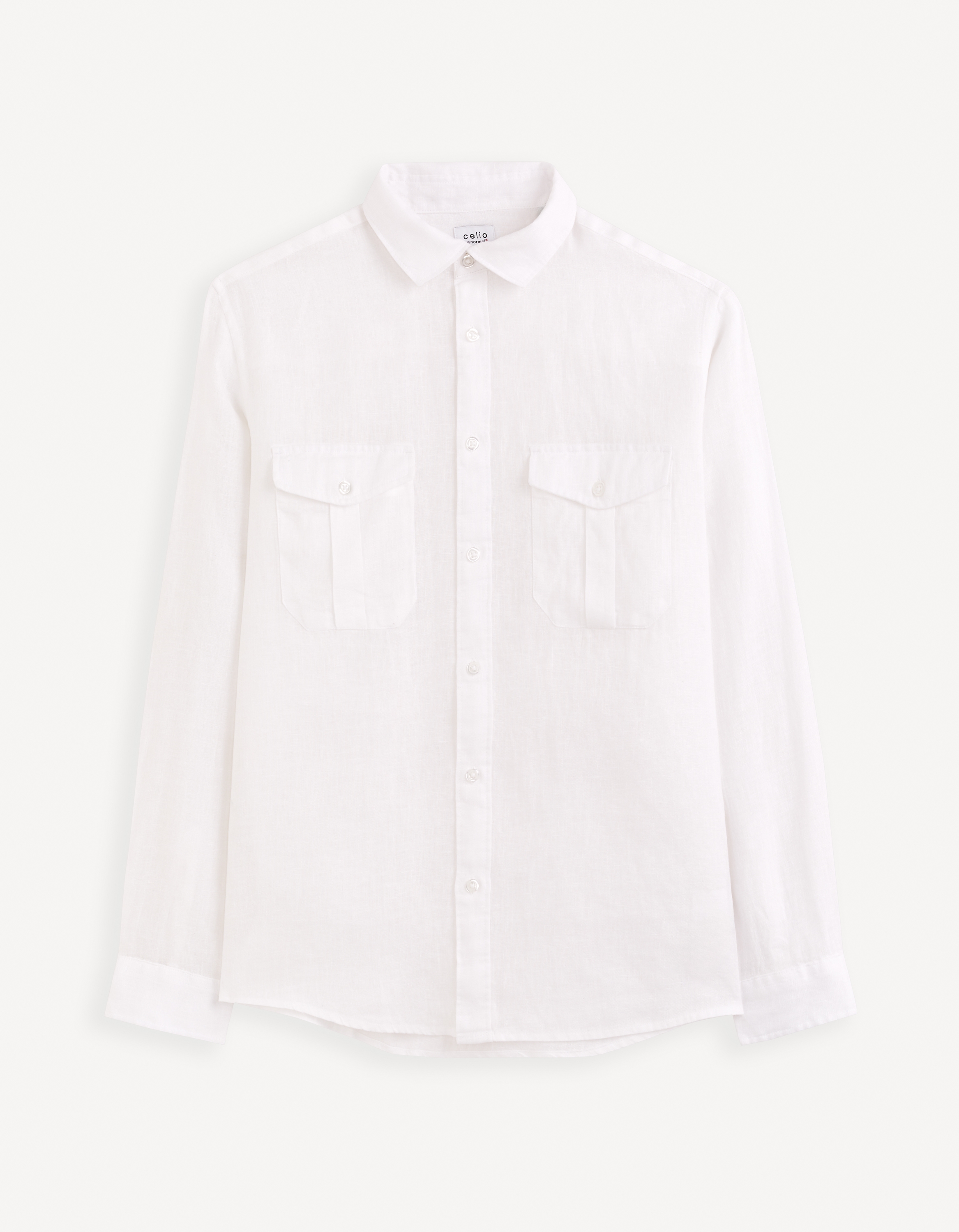 Celio Men White Solid Regular Fit Linen Shirt