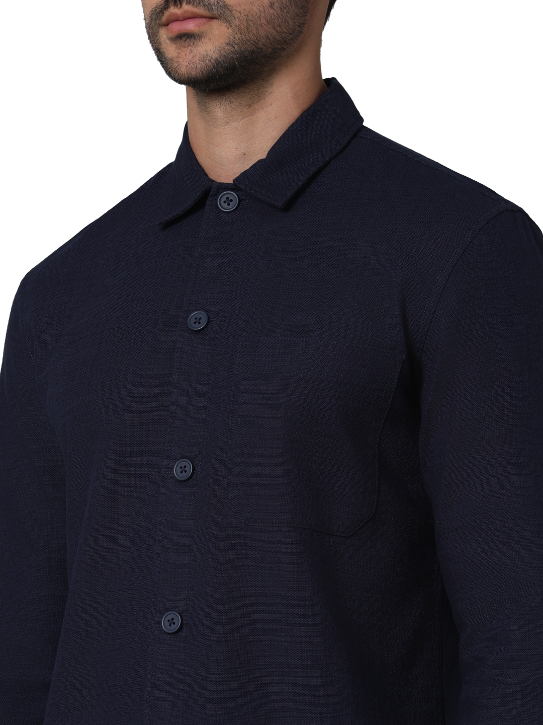 Celio Men Navy Blue Solid Oversized Cotton French Collar Casual Shirt