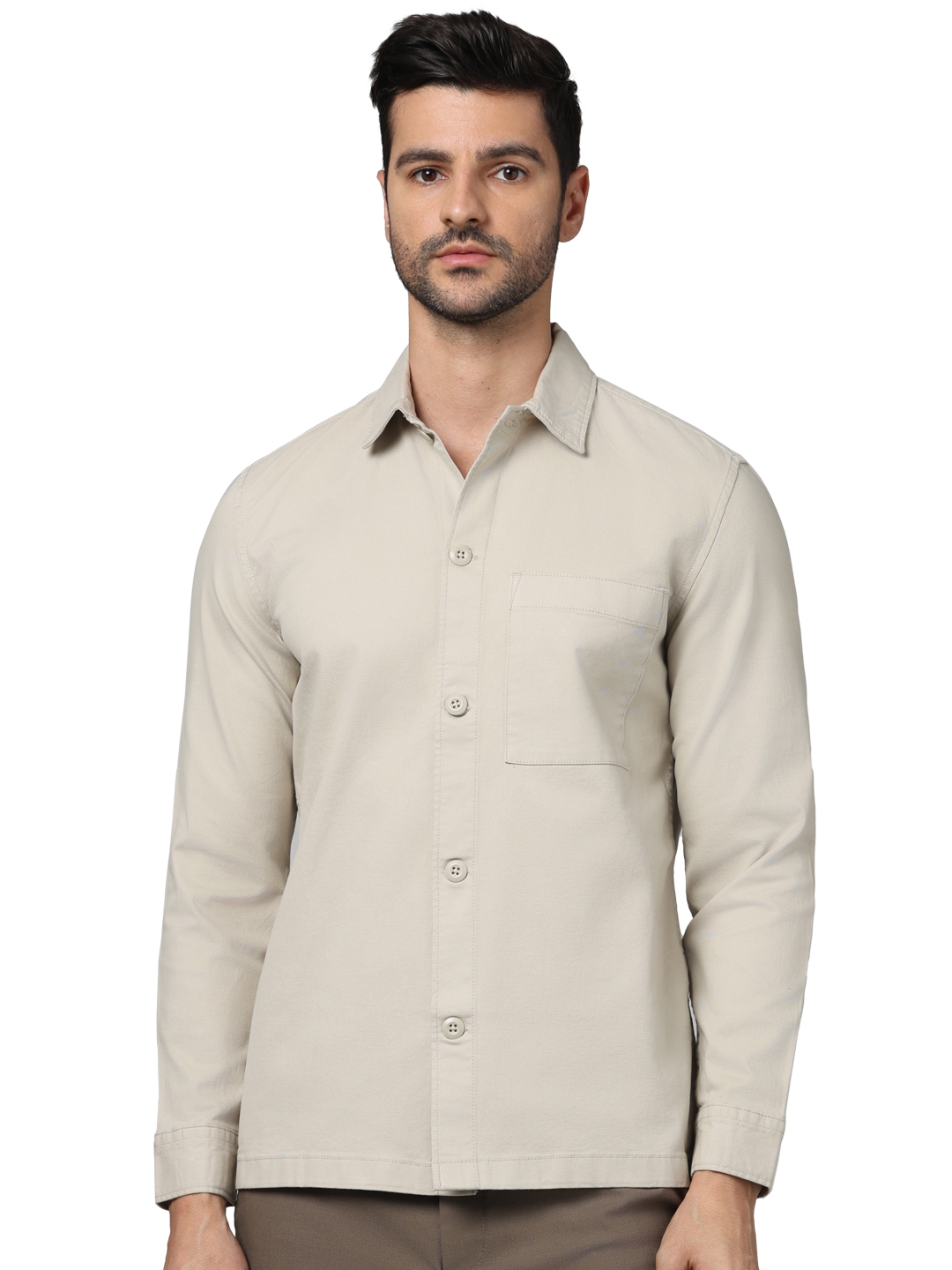 Celio Men Beige Solid Oversized Cotton Shirts