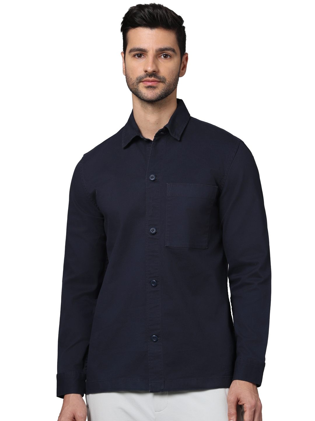 celio | Celio Men Navy Blue Solid Oversized Cotton Shirts