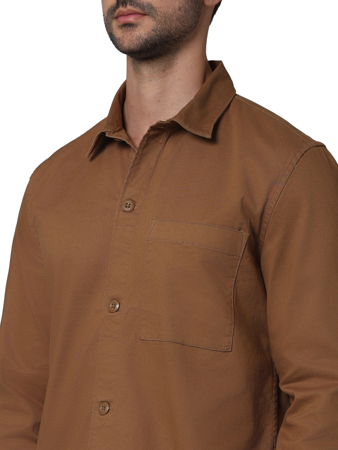 Celio Men Brown Solid Oversized Cotton French Collar Casual Shirt