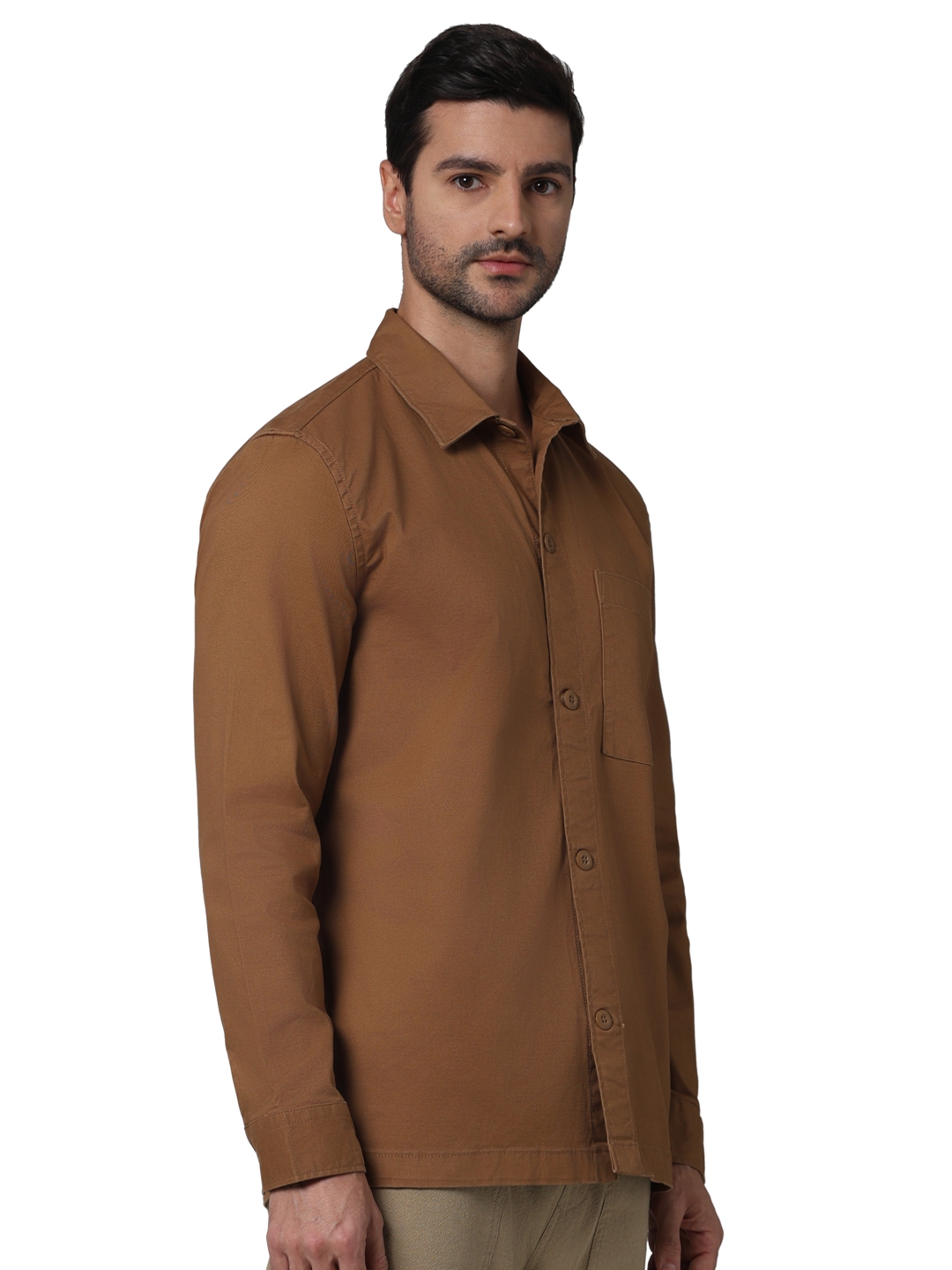Celio Men Brown Solid Oversized Cotton French Collar Casual Shirt