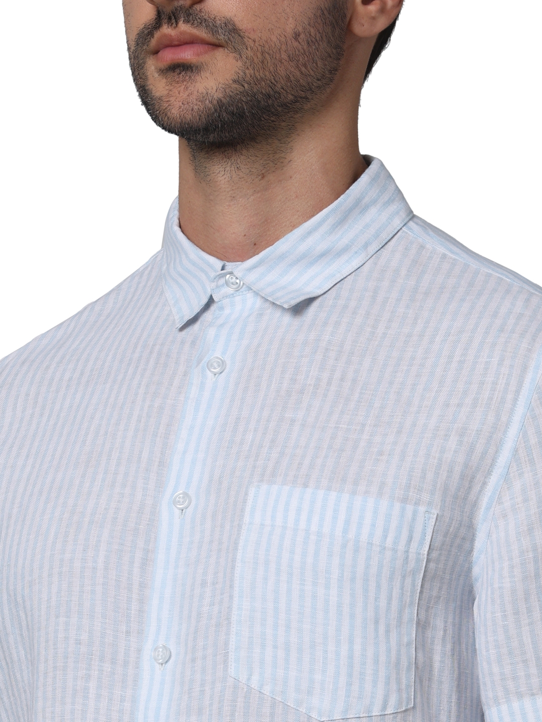 Celio Men Blue Striped Regular Fit Linen Casual Shirt