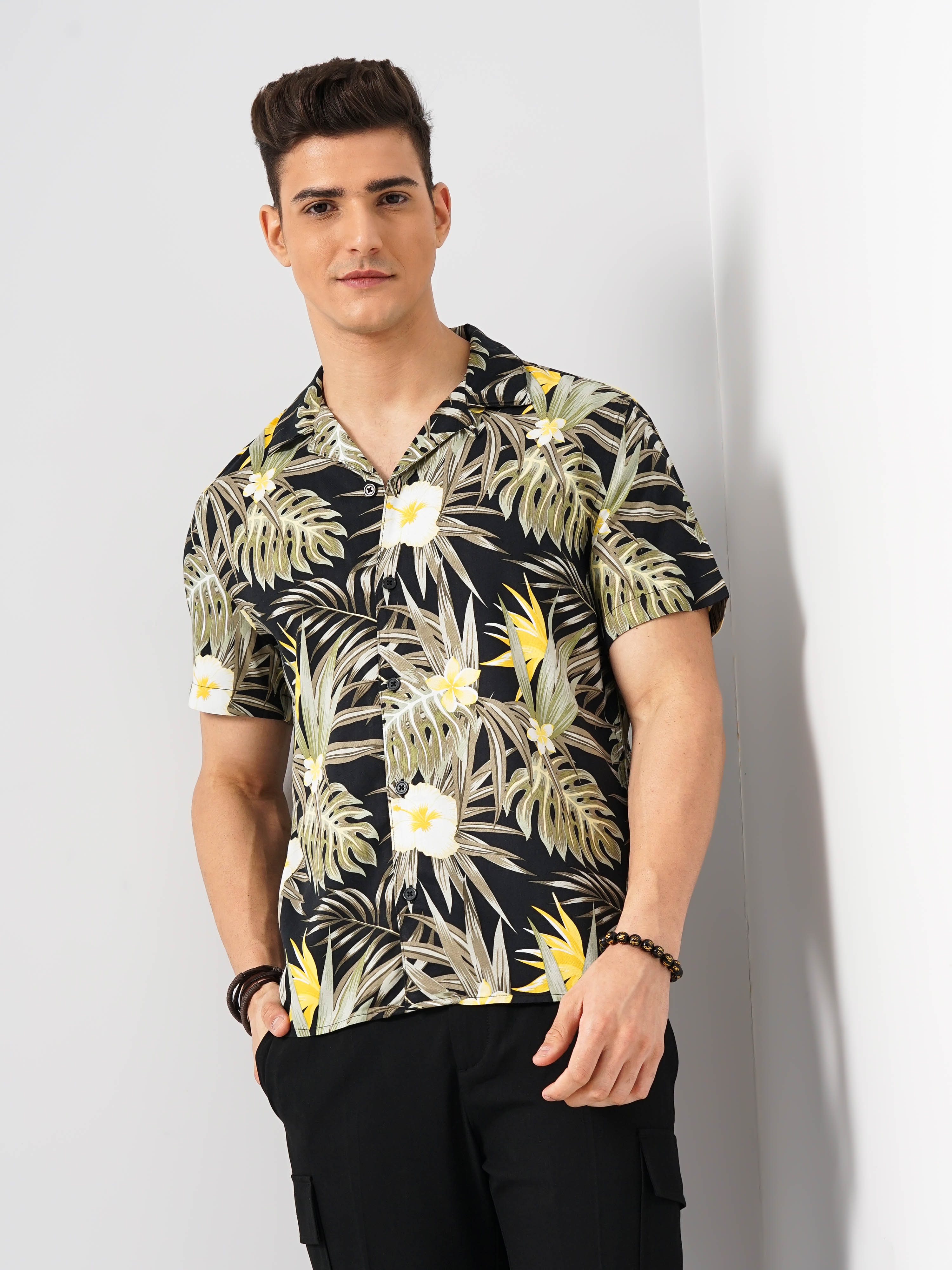 celio | Celio Men Black Printed Regular Fit Viscose Rayon Soft Touch Shirt