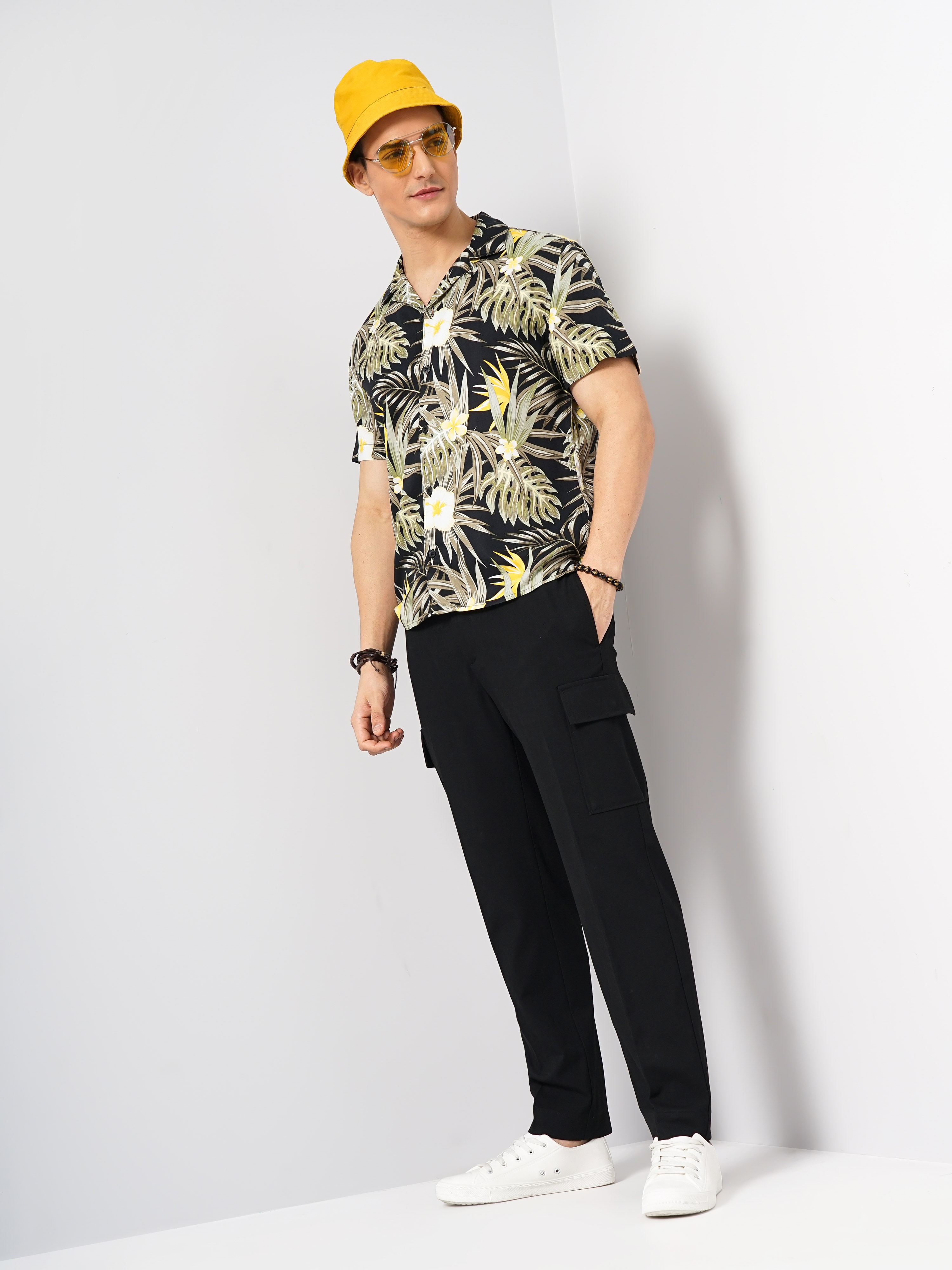 Celio Men Black Printed Regular Fit Viscose Rayon Soft Touch Shirt