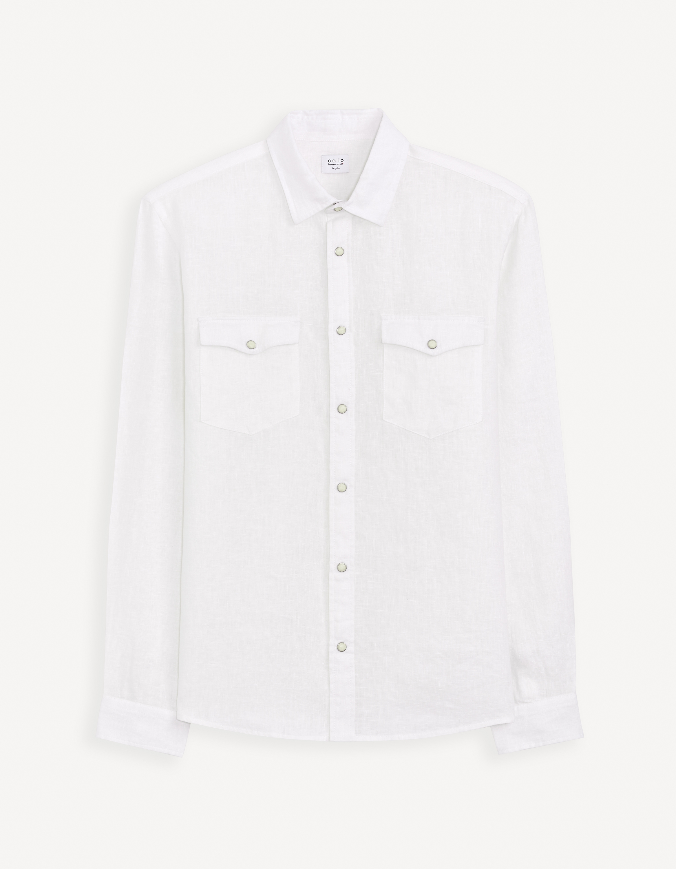 Celio Men White Solid Regular Fit Linen Shirt
