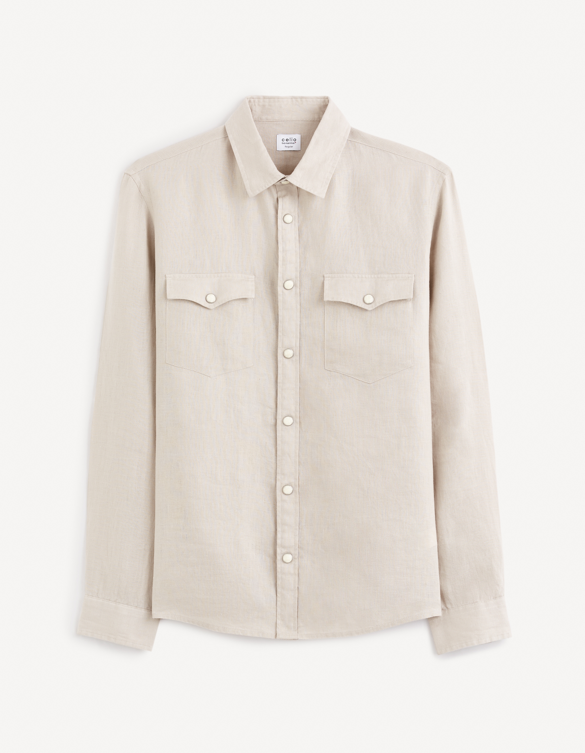 celio | Celio Men Beige Solid Regular Fit Linen Shirt