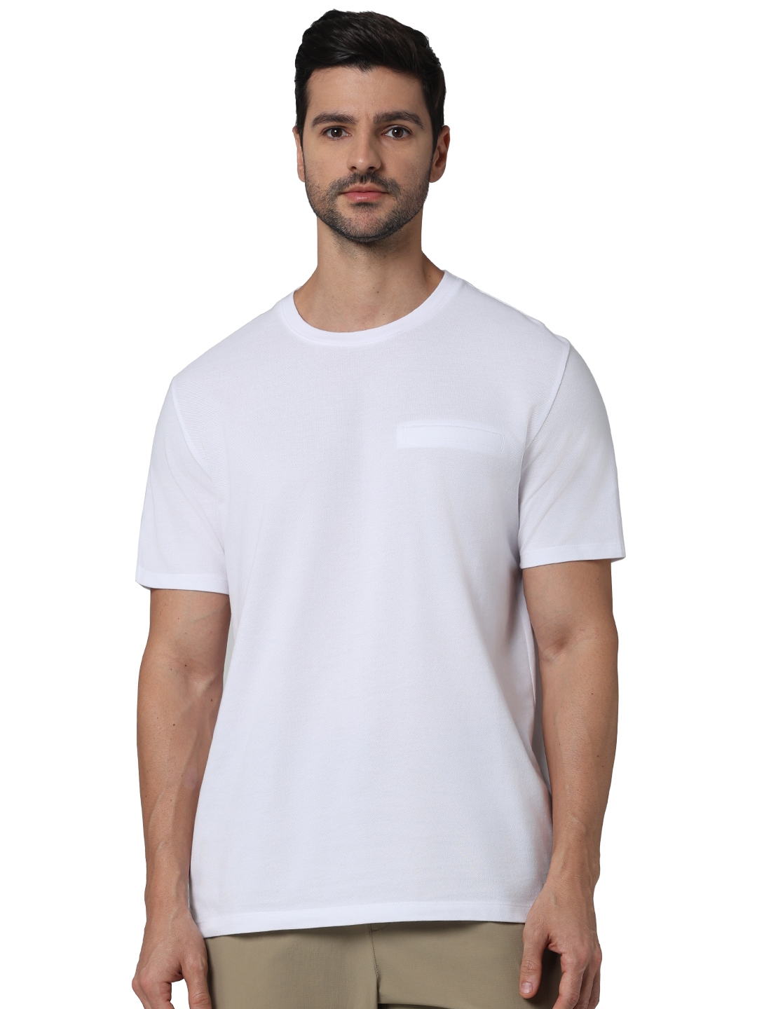 Celio Men Off White Solid Regular Fit Cotton Fashion Tshirt