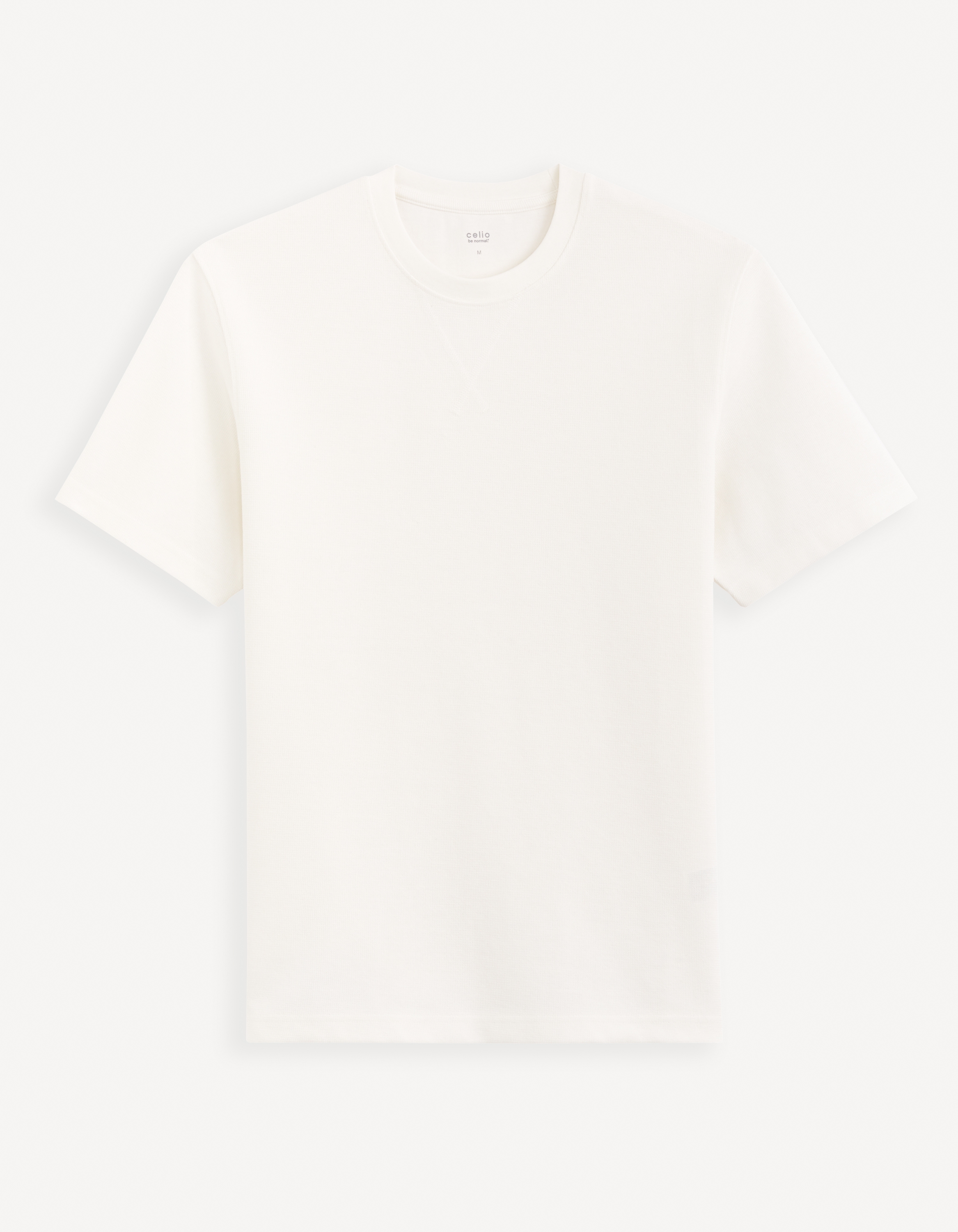 celio | Celio Men Beige Solid Boxy BLENDED Short Sleeves Tshirt